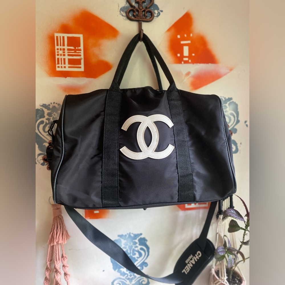 CHAN*L style big Black Duffel with White Logo
